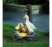 11.8inch Animal Garden Statue with Solar Garden Lights, Duck Water Fountain Outdoor Sculpture, Cascading Freestanding Garden Resin Statue, Animal Water Feature Fountain Decoration (Duck,30CM)