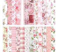 11.8x11.8 Inch Scrapbook Paper Pink Rose Pattern, 24 Sheets/24 Designs Double-Sided Print Craft Papers, Scrapbook Specialty Decorative Paper for DIY Album Decoupage Card Making Scrapbooking