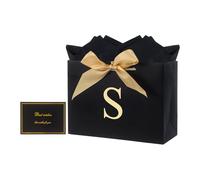 11" Birthday Gift Bag for Presents Personalised Initial Gift Bags with Tissue Paper for Women Men(Black-S)