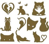 11 Cat Feline Pet Silhouette Cute Stickers - Waterproof Decals - Scrapbooking, Cars, Water Bottles, Laptops, Fun Gifts (Gold, Extra Small Pack (5cm/2"))