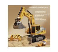 (11 Channels) Alloy Remote Control Excavator Toy Car with Lights Sound Effect Electric Excavator Automobile Engineering Vehicle Children Gifts