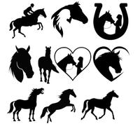11 Cute Horse Fun Waterproof Stickers - Use on Car Bumpers, Laptops, Mirrors, Water Bottles, Scrabooking, Party Bag Fillers, Gifts (Black, 5cm (2") Pack)