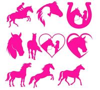 11 Cute Horse Fun Waterproof Stickers - Use on Car Bumpers, Laptops, Mirrors, Water Bottles, Scrabooking, Party Bag Fillers, Gifts (Pink, 13cm (5.1") Pack)