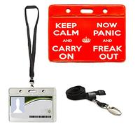 11 Designs Cool ID Badge Holders + Option of Metal Lobster Clip Lanyard Neck Strap - Work Pass School College Credit Card University (Keep Calm Freak Out ID Badge with Lanyard)