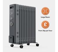 VonHaus Oil Filled Radiator 11 Fins - 2500W, 3 Heat Settings, 24 Hour Timer | Electric Portable Freestanding Heater for Home, Office, Any Room - Adjustable Thermostat, x4 Wheels, 1.5m Cable - Grey