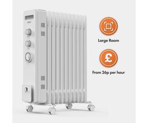 11 Fin Oil Filled Radiator with Timer 2500W - White