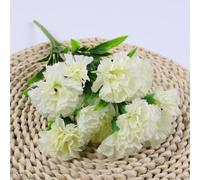 11 Head Artificial Silk Flower Carnation Artificial Flowers Bouquet Green for LEAF for Home Decoration(White)