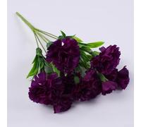 11 Head Artificial Silk Flower Carnation Artificial Flowers Bouquet Green Leaf for Home Decoration(Deep purple)