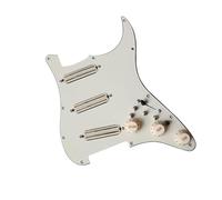 11-Hole SSS Upgrade Prewired Loaded Electric Guitar Pickguard with Dual Hot Rail High Output Pickups Set,Multifuction 4 Single Cut Switch 20 Tones Fit for Squier Strat Electric Guitar (Vintage white)