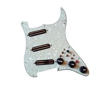 11-Hole SSS Upgrade Prewired Loaded Electric Guitar Pickguard with Dual Hot Rail High Output Pickups Set,Multifuction 4 Single Cut Switch 20 Tones Fit for Squier Strat Electric Guitar (Green Pearl)