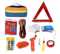 11-in-1 Car Emergency Tool Set Breakdown Assistance Set Car Safety Kit Breakdown Tool Set with Storage Bag, Jumper Cables, Tow Rope, Warning Triangle, Flashlight, Safety Hammer etc