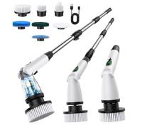 11 in 1 Electric Spin Scrubber Cordless Cleaning Brush 3 Adjustable Angles 2 Adjustable Speeds LED Display Shower Cleaner Brush Supplies Extension Long Handle for Bathroom Floor Tile Toilet Waterproof