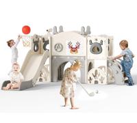 11 in 1 Elk theme Children's Slide for 1-3 Years, Baby Slide with a variety of toys such as children's golf sets, basketball stands, drawing boards, etc, Toddler Slide