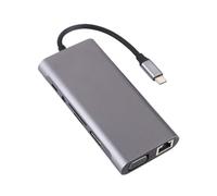 11 In 1 USB C To Aluminum Memory Card Reader USB3.0 Port HDTV RJ45 Extender 87W Gigabit Docking Station For PC Desktop USB C Docking Station Gigabit Ethernet