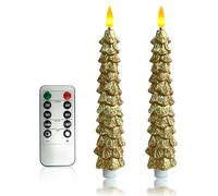11 Inch Christmas Tree Candles with Remote,Waxy Flameless Taper Candles,2 Pcs Gold LED Candlesticks Battery Operated for Celebration Holiday Decoration