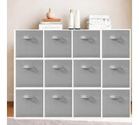 11 Inch Fabric Storage Bins, Storage Cubes, Collapsible Cube Storage Box, Fabric Closet Organizers with Handle for Home, Office, Shelf, Closets, Bedroom, Living Room, Grey, 12 Pack