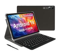 11 inch Tablet with Keyboard Android 14 2000*1200 2K Display Tablets PC, T616 Octa-Core 2.0GHz, 18GB RAM 128GB ROM 1TB Expandable, 5M+5M+13MP AI Camera, 9000mAh Battery, WiFi, Bluetooth, GPS - Gray