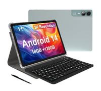 11 inch Tablet with Keyboard Android 14 2000*1200 2K Display Tablets PC, T616 Octa-Core 2.0GHz, 18GB RAM 128GB ROM 1TB Expandable, 5M+5M+13MP AI Camera, 9000mAh Battery, WiFi, Bluetooth, GPS - Green