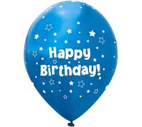 11" Latex Balloons Stars Metallic Blue Happy Birthday x 6pcs