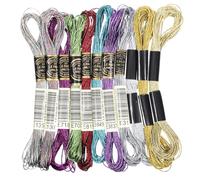 11 Mixed Colors Metallic Embroidery Floss 11 Skeins Cross Stitch Thread for Embroidery, Cross-Stitch, DIY Crafts (8M 12Strands)