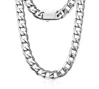 11 mm Cuban Link Chain for Men Silver Chains for Men, 316L Stainless Steel and 925 Sterling Silver Filled, Chain Necklace for Man, Available In 20/22/24/26/28/30 Inches, Black Silver Mens Necklaces