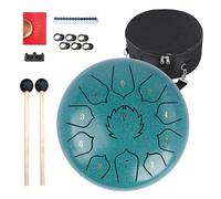 11-Note Steel Tongue Drum - 8 Inch Outdoor Waterproof Rain Drum with Carry Bag, Mallets & Music Book (Green)