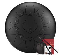 11 Notes 12 Inches Steel Tongue Drum, For Camping, Yoga, Meditation, Music Therapy, With Drum Carry Bag, 2 Drumsticks, Tutorial Book, Note Stickers (Color : Black)