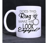 11 Ounce- Funny Novelty Does This Ring Make Me Look Engaged White Ceramic Coffee Mug Cup, Funny Wedding Engagement Gift Mug