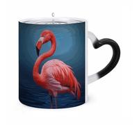 11 Oz Animal Flamingo Color Changing Coffee Mug, Heat Sensitive Ceramic Cup with Heart Handle, Novelty Magic Cup, Dishwasher Safe, Funny Custom Gifts for Coffee Lovers Women Men
