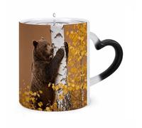 11 Oz Brown Bear by Birch Tree Color Changing Coffee Mug, Heat Sensitive Ceramic Cup with Heart Handle, Novelty Magic Cup, Dishwasher Safe, Funny Custom Gifts for Coffee Lovers Women Men