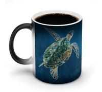 11 Oz Color Changing Coffee Mug, A Sea Turtle Swimming Heat Sensitive Ceramic Cup with Handle, Novelty Magic Cup, Dishwasher Safe, Funny Custom Gifts for Coffee Lovers Women Men