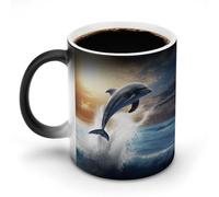 11 Oz Color Changing Coffee Mug, Beautiful Dolphin Heat Sensitive Ceramic Cup with Handle, Novelty Magic Cup, Dishwasher Safe, Funny Custom Gifts for Coffee Lovers Women Men