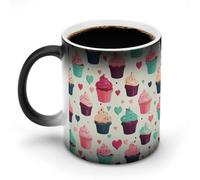 11 Oz Color Changing Coffee Mug, Cupcake Candy Heat Sensitive Ceramic Cup with Handle, Novelty Magic Cup, Dishwasher Safe, Funny Custom Gifts for Coffee Lovers Women Men
