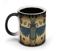 11 Oz Color Changing Coffee Mug, Egyptian Scarab Heat Sensitive Ceramic Cup with Handle, Novelty Magic Cup, Dishwasher Safe, Funny Custom Gifts for Coffee Lovers Women Men