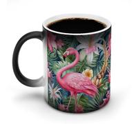 11 Oz Color Changing Coffee Mug, Flamingo Floral Pattern Heat Sensitive Ceramic Cup with Handle, Novelty Magic Cup, Dishwasher Safe, Funny Custom Gifts for Coffee Lovers Women Men