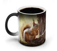 11 Oz Color Changing Coffee Mug, Funny Squirrel Heat Sensitive Ceramic Cup with Handle, Novelty Magic Cup, Dishwasher Safe, Funny Custom Gifts for Coffee Lovers Women Men