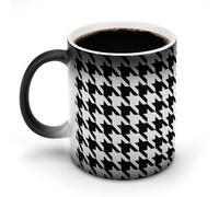 11 Oz Color Changing Coffee Mug, Houndstooth Black Heat Sensitive Ceramic Cup with Handle, Novelty Magic Cup, Dishwasher Safe, Funny Custom Gifts for Coffee Lovers Women Men