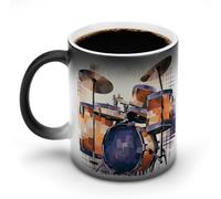 11 Oz Color Changing Coffee Mug, Jazz Drum Heat Sensitive Ceramic Cup with Handle, Novelty Magic Cup, Dishwasher Safe, Funny Custom Gifts for Coffee Lovers Women Men