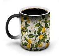 11 Oz Color Changing Coffee Mug, Lemons And Flowers Heat Sensitive Ceramic Cup with Handle, Novelty Magic Cup, Dishwasher Safe, Funny Custom Gifts for Coffee Lovers Women Men