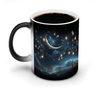 11 Oz Color Changing Coffee Mug, Nightsky Hanging Moon Stars Heat Sensitive Ceramic Cup with Handle, Novelty Magic Cup, Dishwasher Safe, Funny Custom Gifts for Coffee Lovers Women Men