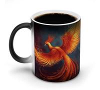 11 Oz Color Changing Coffee Mug, Orange Red Phoenix Heat Sensitive Ceramic Cup with Handle, Novelty Magic Cup, Dishwasher Safe, Funny Custom Gifts for Coffee Lovers Women Men