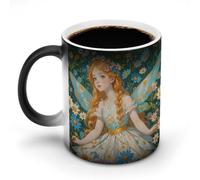 11 Oz Color Changing Coffee Mug, Pfhorn Flower Fairy Heat Sensitive Ceramic Cup with Handle, Novelty Magic Cup, Dishwasher Safe, Funny Custom Gifts for Coffee Lovers Women Men