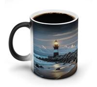 11 Oz Color Changing Coffee Mug, Sea Lighthouse Heat Sensitive Ceramic Cup with Handle, Novelty Magic Cup, Dishwasher Safe, Funny Custom Gifts for Coffee Lovers Women Men