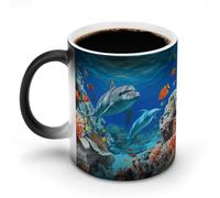 11 Oz Color Changing Coffee Mug, Seabed Coral Fish Dolphins Heat Sensitive Ceramic Cup with Handle, Novelty Magic Cup, Dishwasher Safe, Funny Custom Gifts for Coffee Lovers Women Men