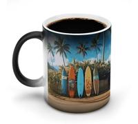 11 Oz Color Changing Coffee Mug, Surf's Up Surfboard Heat Sensitive Ceramic Cup with Handle, Novelty Magic Cup, Dishwasher Safe, Funny Custom Gifts for Coffee Lovers Women Men