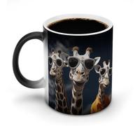 11 Oz Color Changing Coffee Mug, Three Giraffes Wearing Sunglasses Heat Sensitive Ceramic Cup with Handle, Novelty Magic Cup, Dishwasher Safe, Funny Custom Gifts for Coffee Lovers Women Men