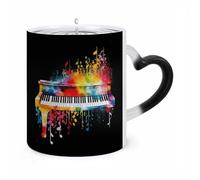 11 Oz Color Changing Mug - Heat Sensitive Ceramic Cup with Heart Handle, Colorful Piano Keyboard Music Note Coffee Mug Reveals Hidden Design Tea Cup Magic Mugs Funny Gifts for Christmas, Birthday