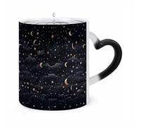 11 Oz Color Changing Mug - Heat Sensitive Ceramic Cup with Heart Handle, Stars And Moon on Dark Background Coffee Mug Reveals Hidden Design Tea Cup Magic Mugs Funny Gifts for Christmas, Birthday