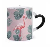 11 Oz Color Changing Mug - Heat Sensitive Ceramic Cup with Heart Handle, Summer Flamingo Palm Leaves Coffee Mug Reveals Hidden Design Tea Cup Magic Mugs Funny Gifts for Christmas, Birthday