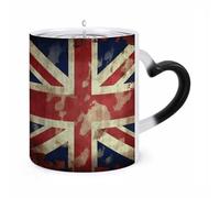11 Oz Color Changing Mug - Heat Sensitive Ceramic Cup with Heart Handle, Vintage Union Jack British Flag Coffee Mug Reveals Hidden Design Tea Cup Magic Mugs Funny Gifts for Christmas, Birthday
